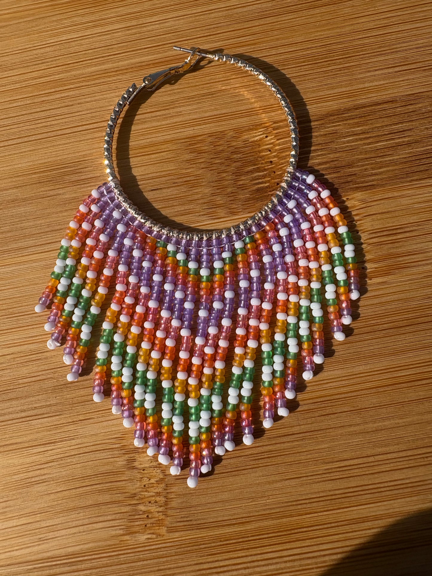 Gold Hoops Earrings with Colourful Fringe
