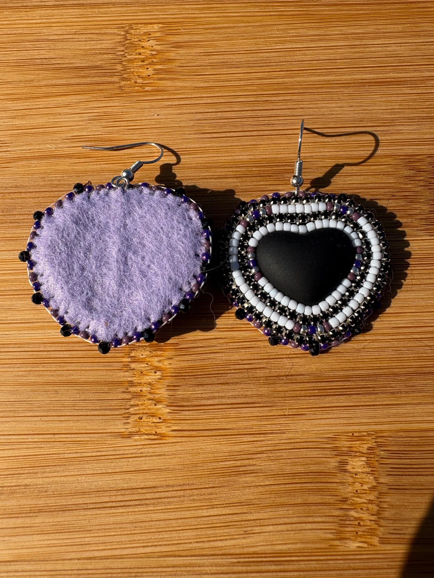 Black Heart Earrings with Purple Beads