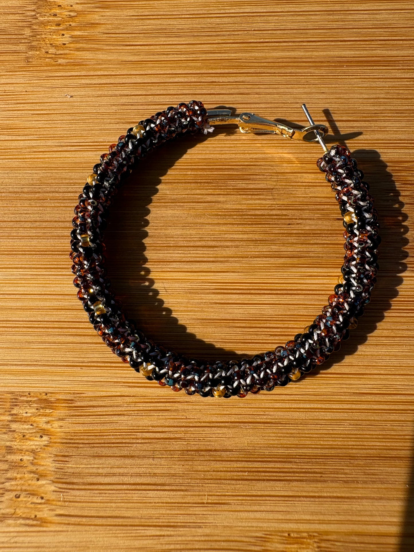 Dark Brown Hoops with Black Flowers (Subtle)