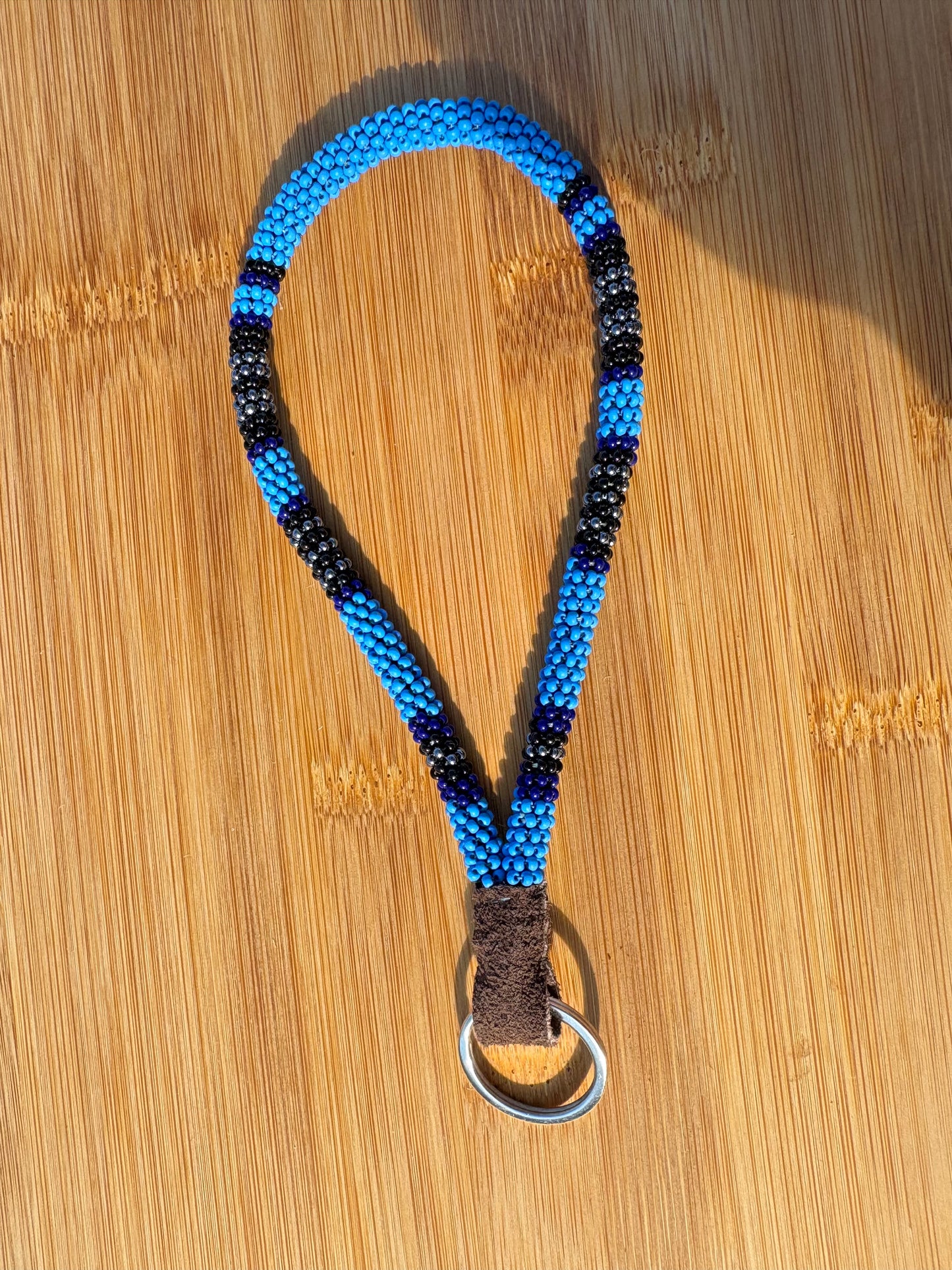 Blue Striped Beaded Wristlet