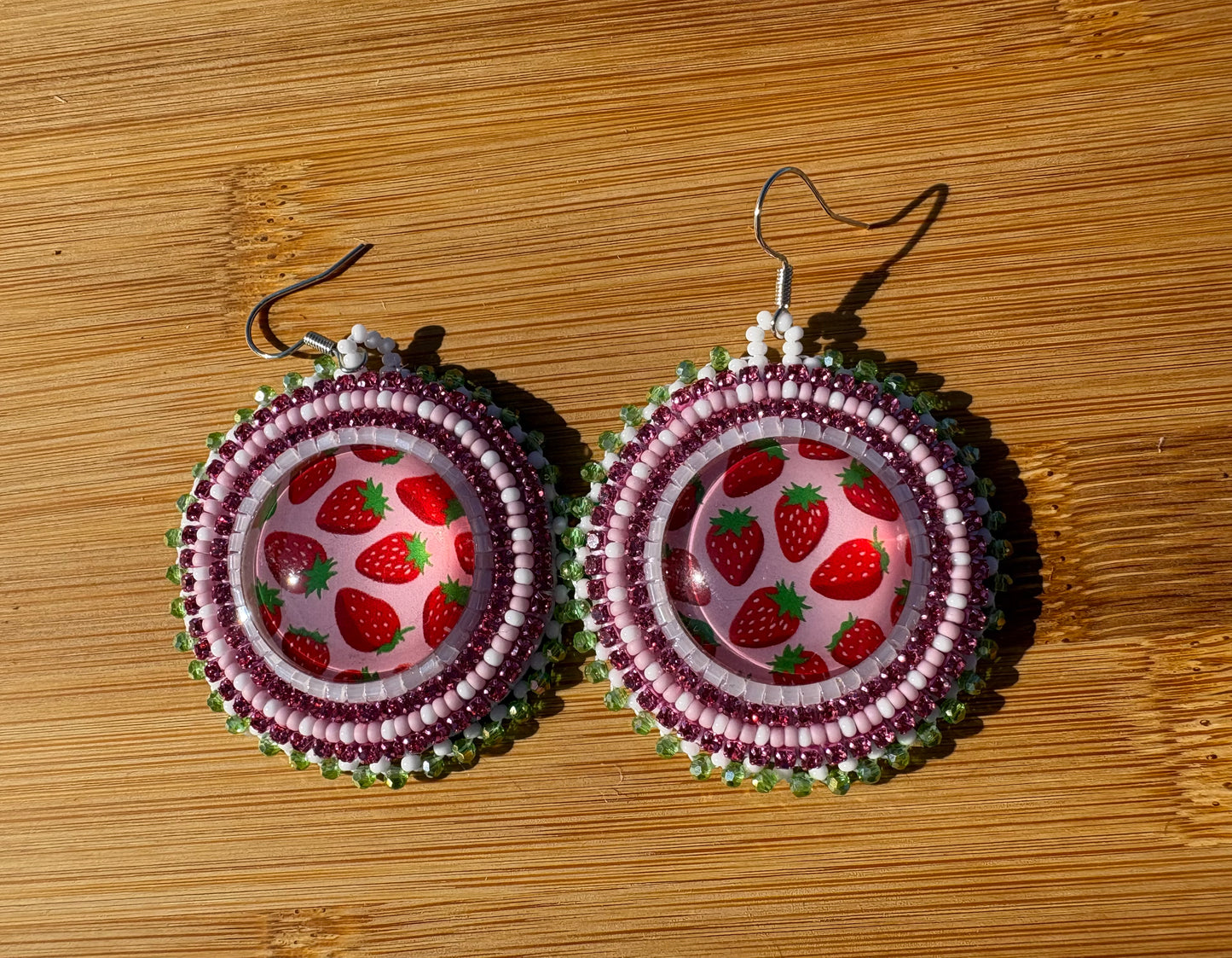 Pink and Green Strawberry Earrings