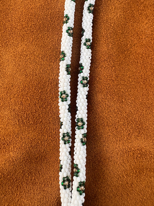 White Lanyard with Green Flowers