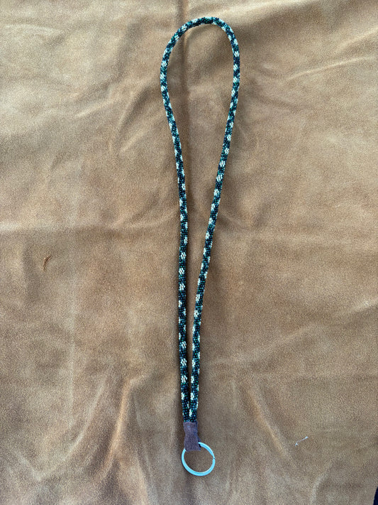 Mixed Black and Green Lanyard with Tan Flowers
