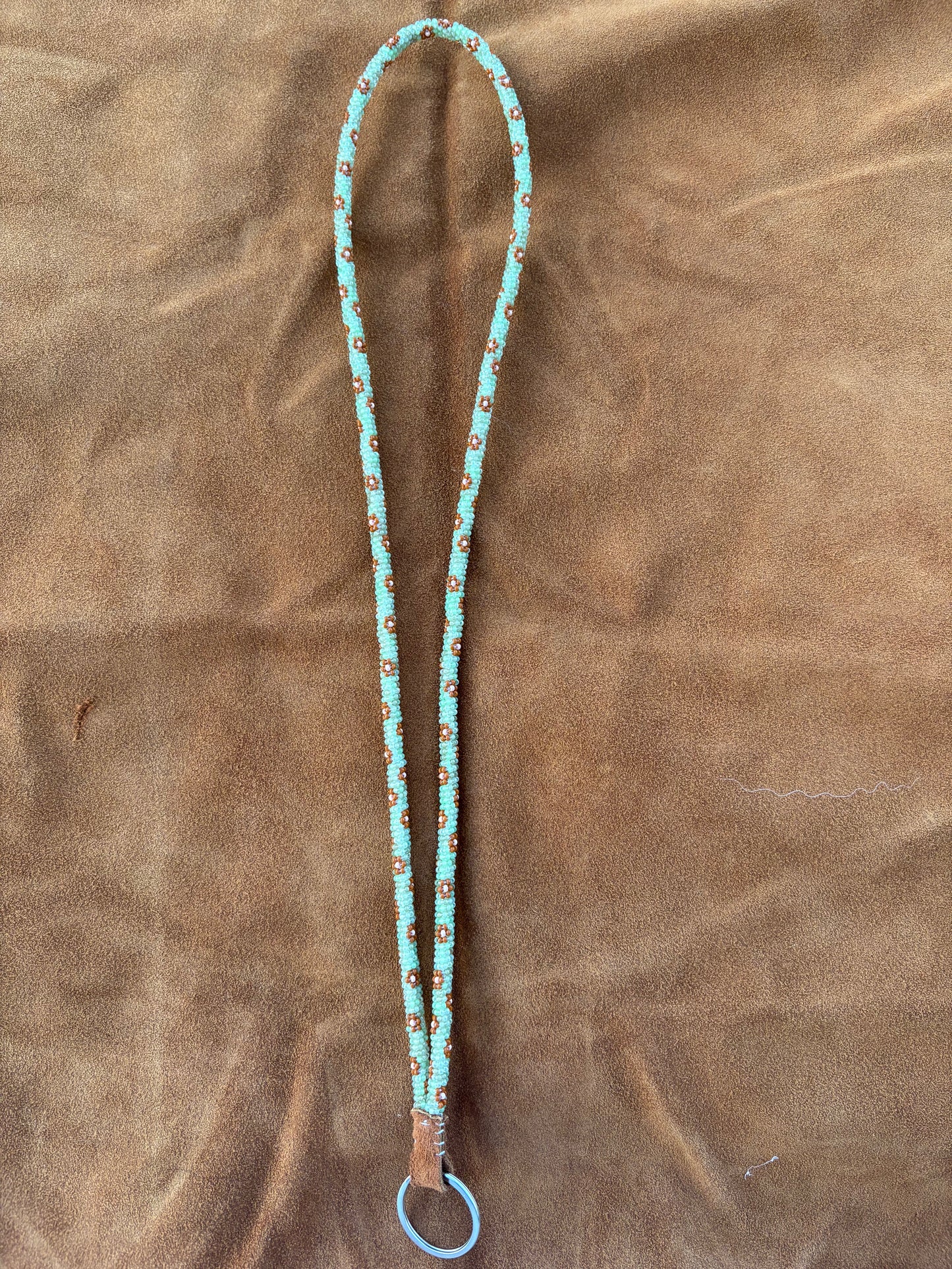 Light Green Lanyard with Brown Flowers