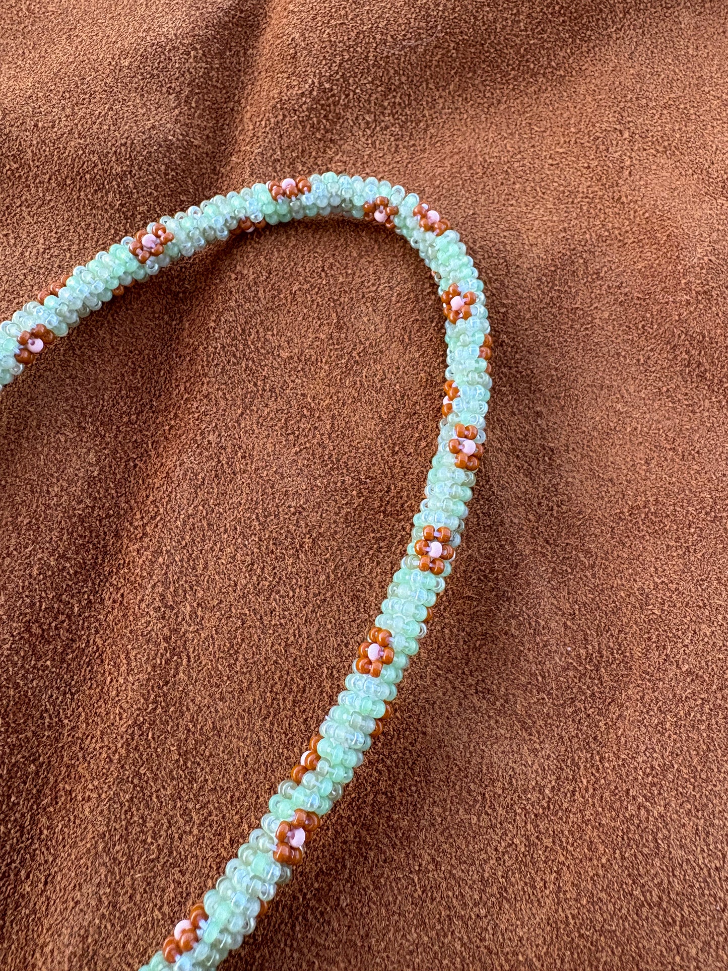 Light Green Lanyard with Brown Flowers