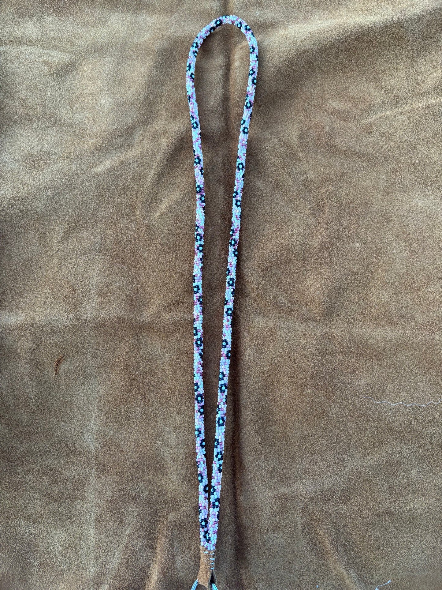 Mixed Pink Lanyard with Black Flowers