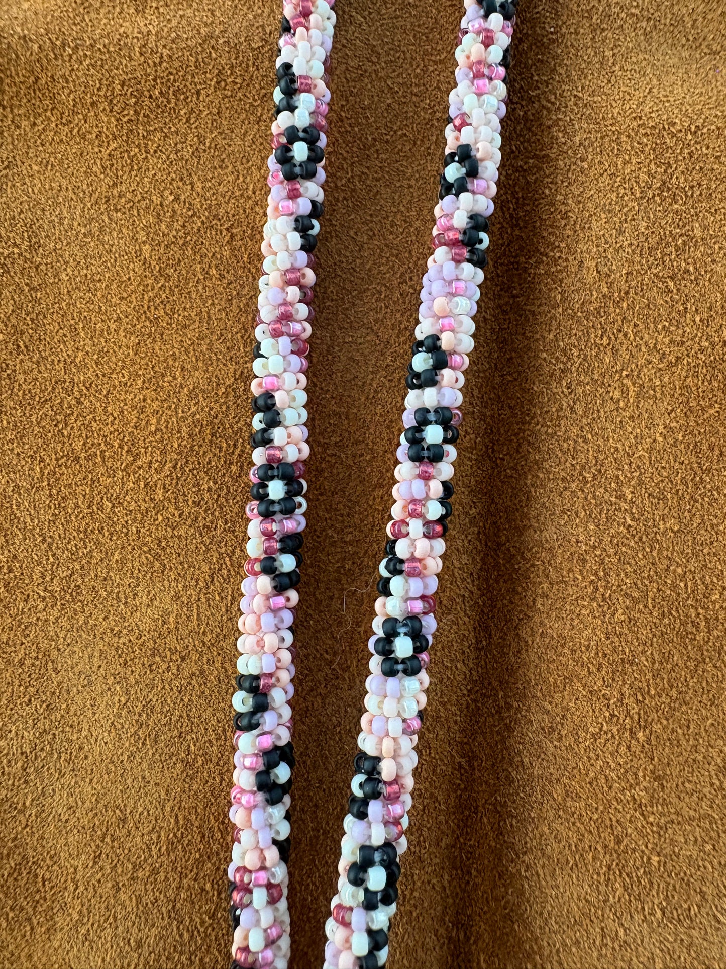 Mixed Pink Lanyard with Black Flowers