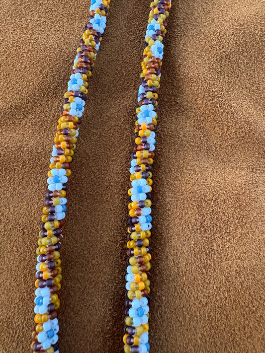 Mixed Brown and Orange Lanyard with White Flowers