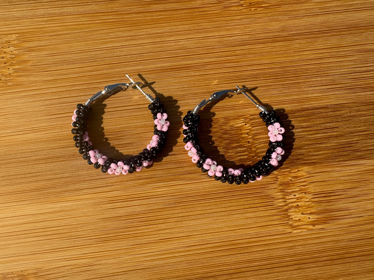 Wire Wrapped Beaded Flower Hoops