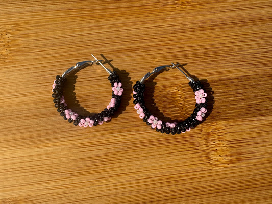Wire Wrapped Beaded Flower Hoops