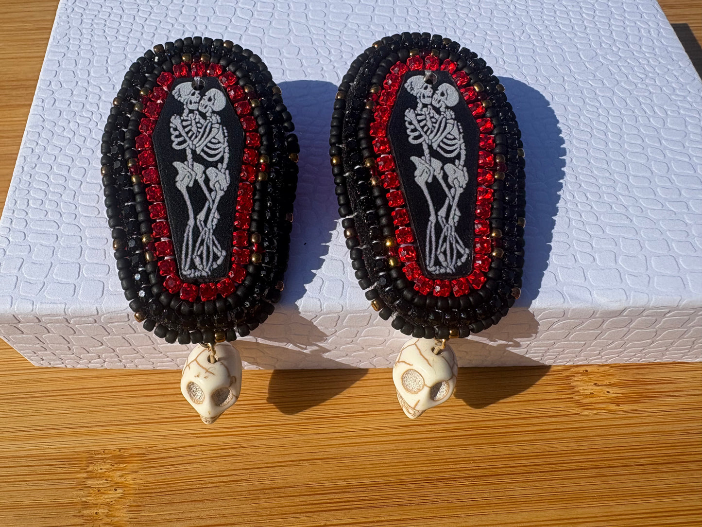 Skeleton Coffin Earrings with Dangle Skulls