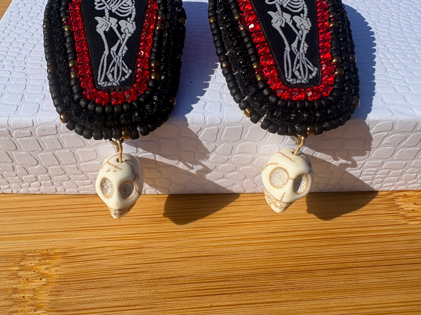 Skeleton Coffin Earrings with Dangle Skulls