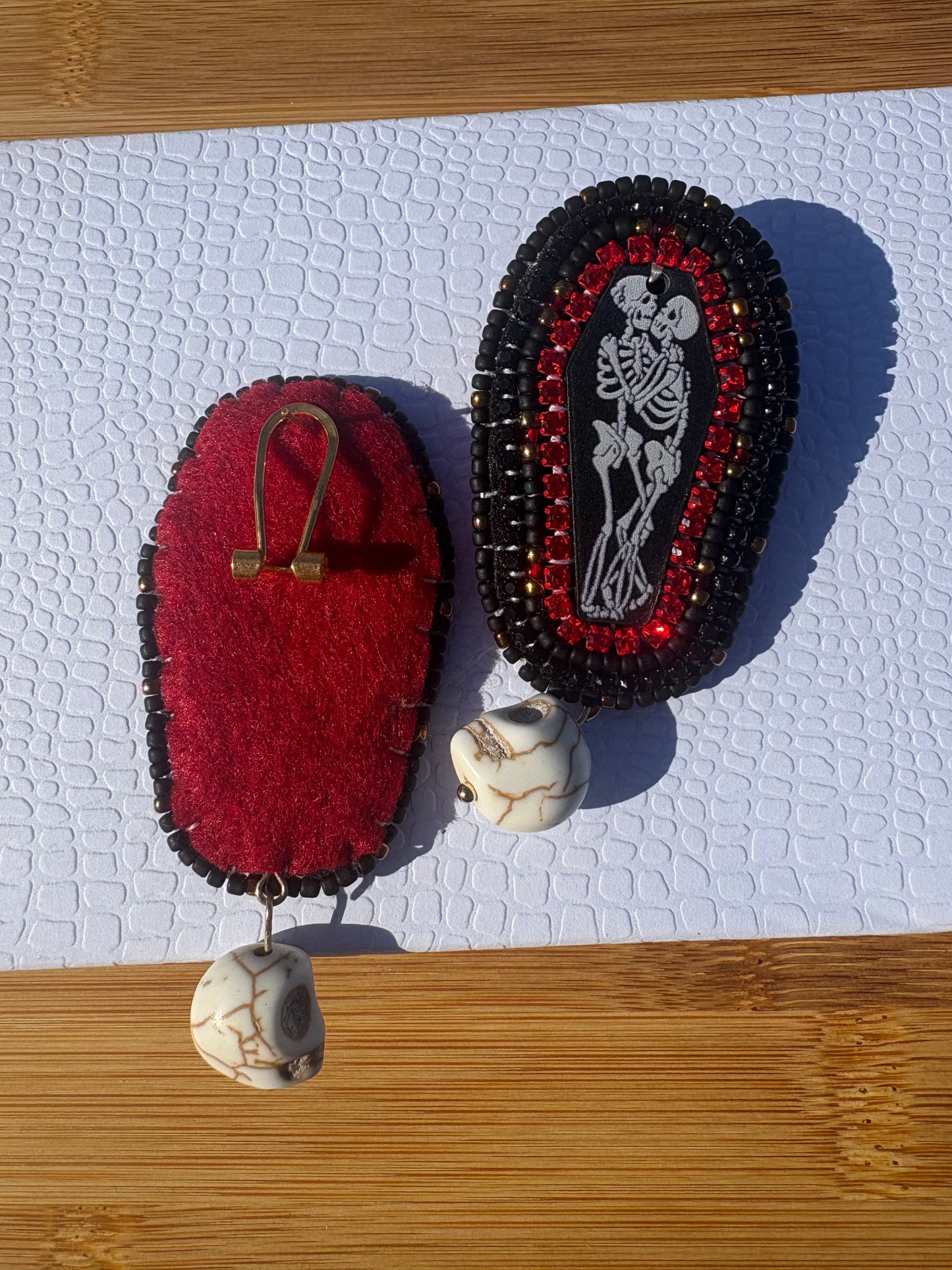 Skeleton Coffin Earrings with Dangle Skulls