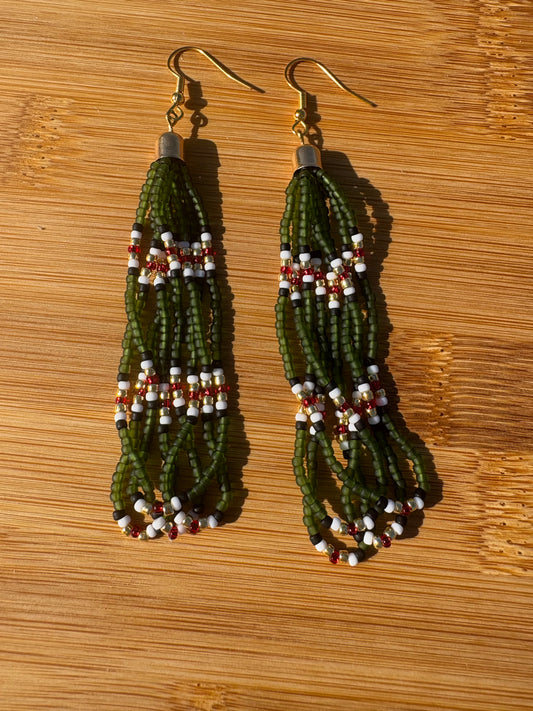 Green and Gold Frindge Earrings