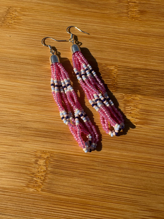 Pink and Light Blue Frindge Earrings