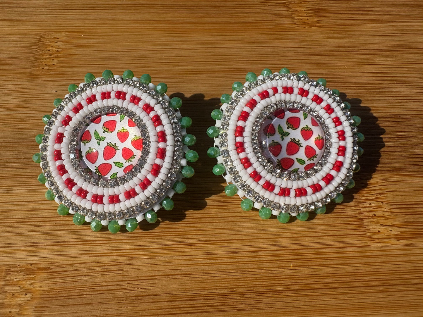 Strawberry Earrings with Green Edging