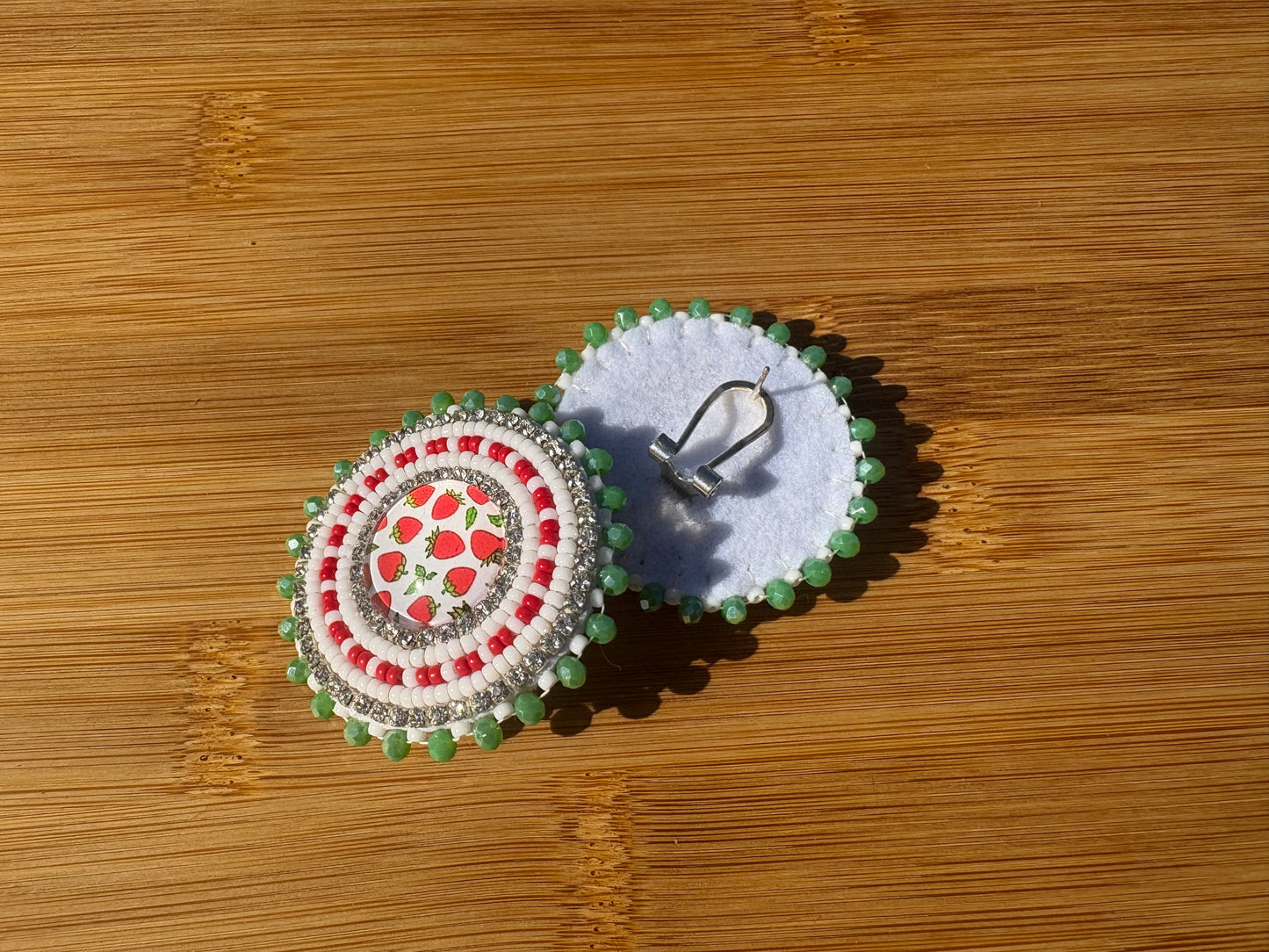 Strawberry Earrings with Green Edging