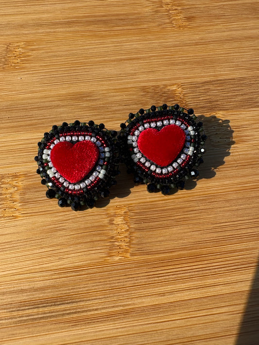 Red Velvet Beaded Stud Earrings