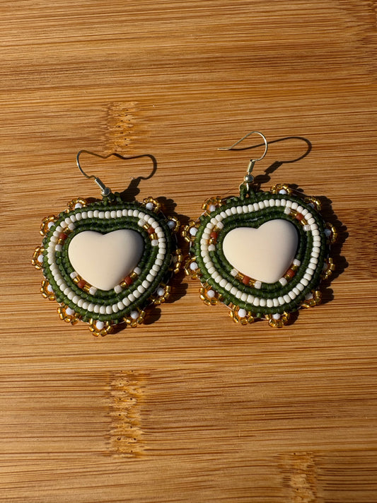 Cream Heart Earrings with Flower Edging