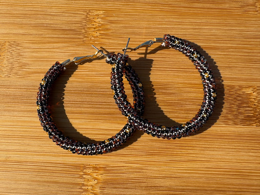 Dark Brown Hoops with Black Flowers (Subtle)