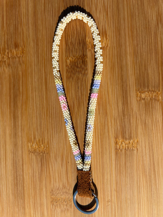 Cream Coloured Beaded Wristlet with Pastel Flowers
