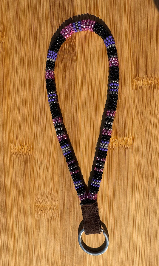 Purple and Black Striped Beaded Wristlet