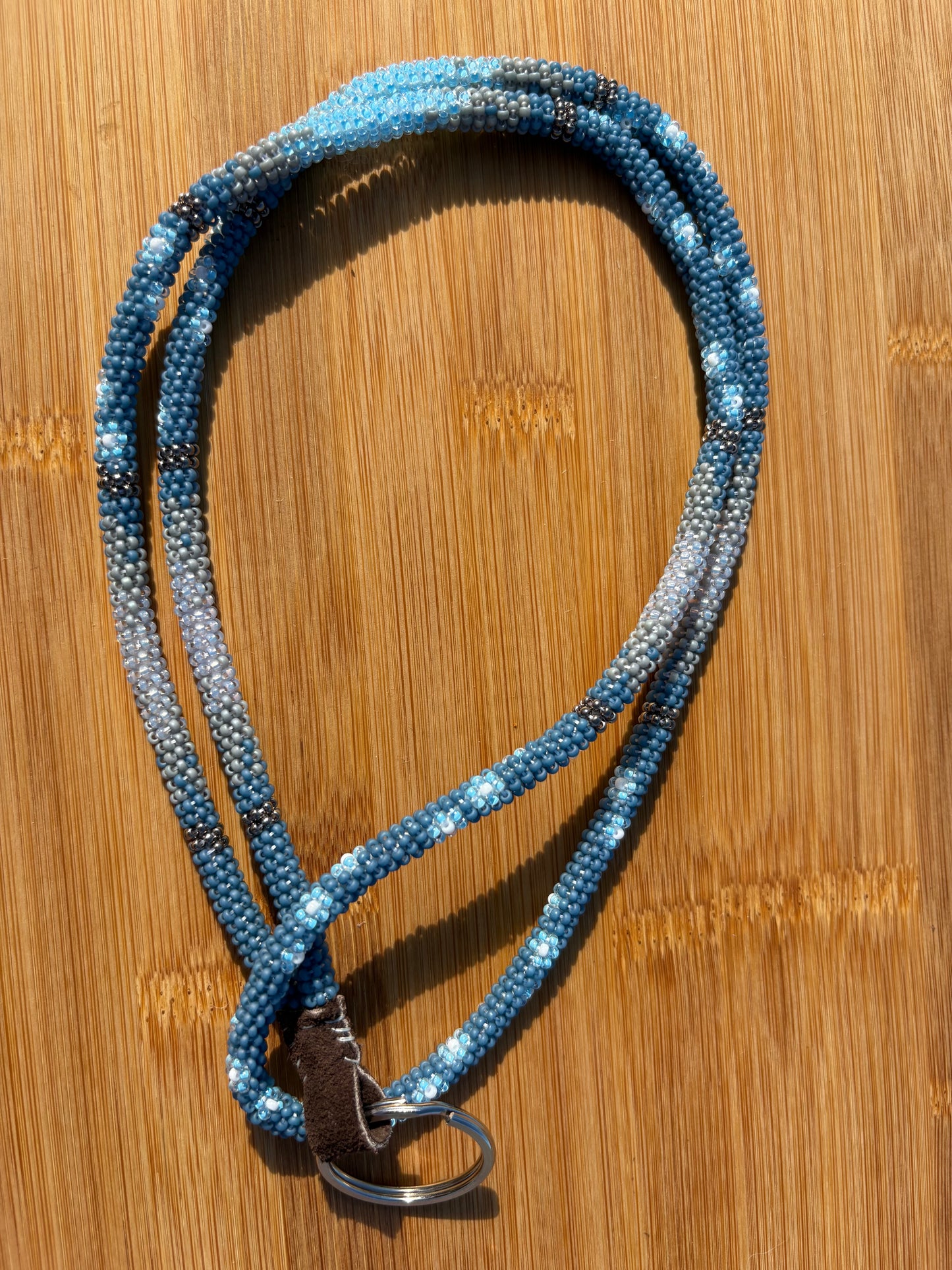 Ice Blue and Grey Beaded Lanyard