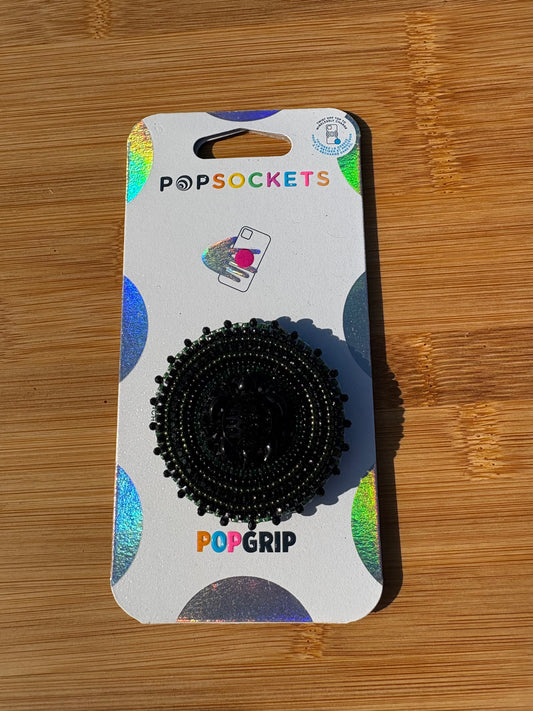 Green and Black Turtle Beaded Phone Grip