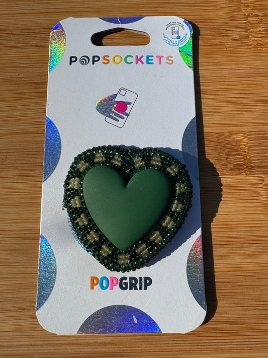 Green Heart Beaded Phone Grip