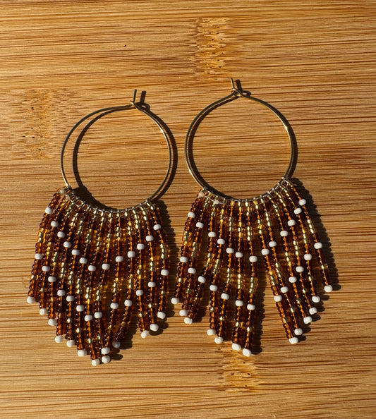 Brown Frindge Hoop Earrings