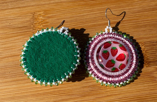 Pink and Green Strawberry Earrings