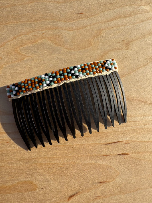 Beaded Decorative Hair Comb (Brown and Teal)